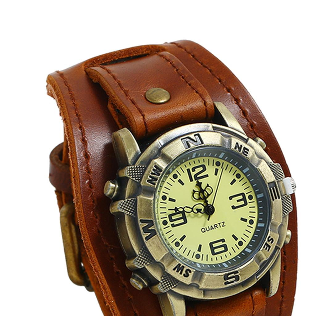 Bracelet Watch Watch Bracelet Leather Bracelet Watch Men Wristwatch Watch Male Hybrid Design Sport Replacement Strap Wide Leather Strap Punk Vintage