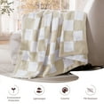 thumbnail image 6 of Exclusivo Mezcla Checkered Knit Blanket for Bed Twin Size, Ultra Soft Cozy Fluffy Blanket, Lightweight Fuzzy Throw for Couch and Bed, Khaki, 60"x80", 6 of 9