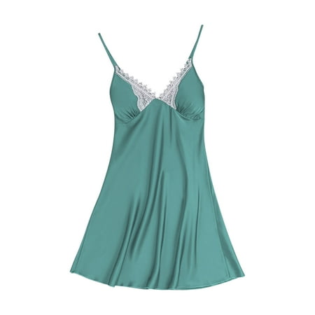 Satin Nightgown Lingerie for Women Elegant Full Slip Sleepwear Dress V Neck Chemises Babydoll Mini Short Nightwear Womens Clothes
