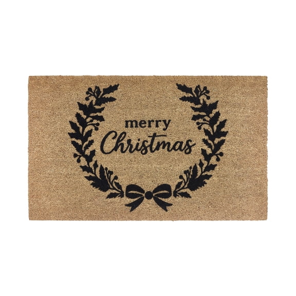 My Texas House Natural Merry Christmas Wreath Outdoor Coir Doormat, 30" x 48"
