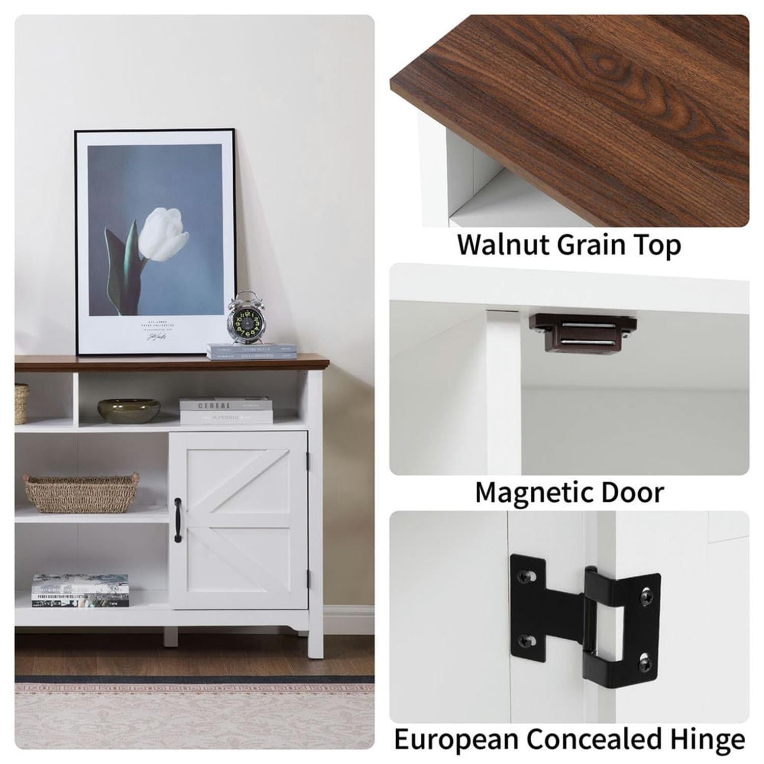 Demi Bonn Farmhouse Sideboard Buffet Cabinet with Hinged Barn Doors, 58" Large Kitchen Storage Cabinet with Adjustable Shelves for Dining Room, Living Room, Enterway, White