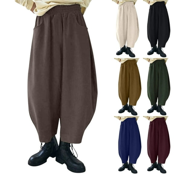 Women's Vintage Corduroy Trousers Relaxed Wide Leg Fit with Comfortable Barrel Shaped Design for Casual Style