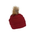 thumbnail image 2 of Gravity Threads Bonnet en Tricot Torsadé avec Pompon en Fausse Fourrure, Rouge, 2 of 2