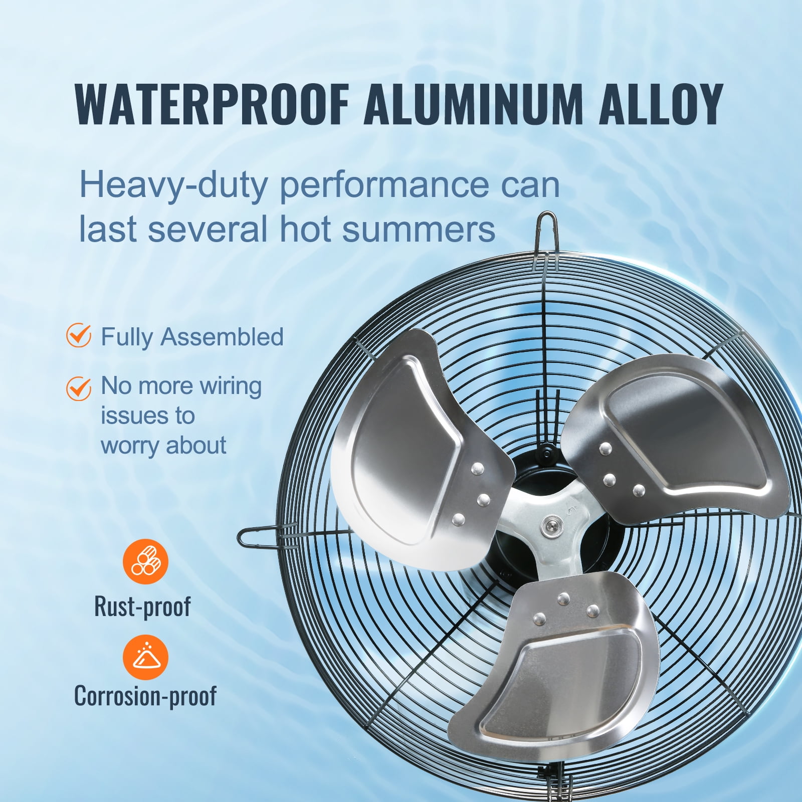 SKYSHALO 10'' Duct 820 CFM 45 Watt Galvanized Steel Shutter Exhaust Fan, 1650 RPM - Silver