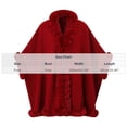 thumbnail image 2 of UTSJKR Women Knit Poncho Cape Open Front Faux Fur Trim Edge Loose Batwing Sleeve Shawl Wrap Coat for Autumn Winter Navy, 2 of 8