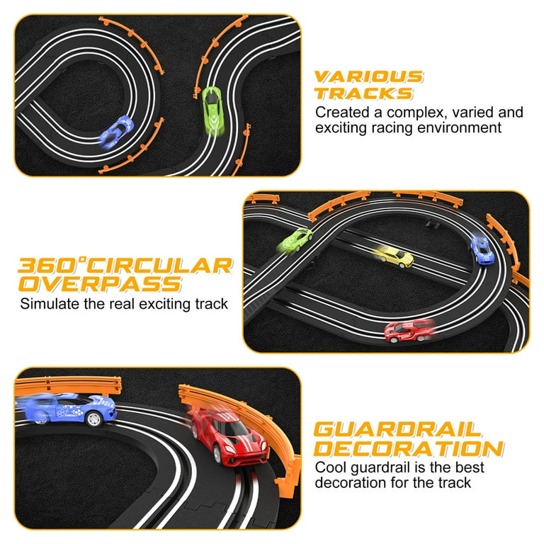 Growsly Electric Cars Race Track Set with 4 High-Speed Slot Cars Dual Racing  Game Lap Counter Circular Overpass Track for 4-12 Years Old Kids 