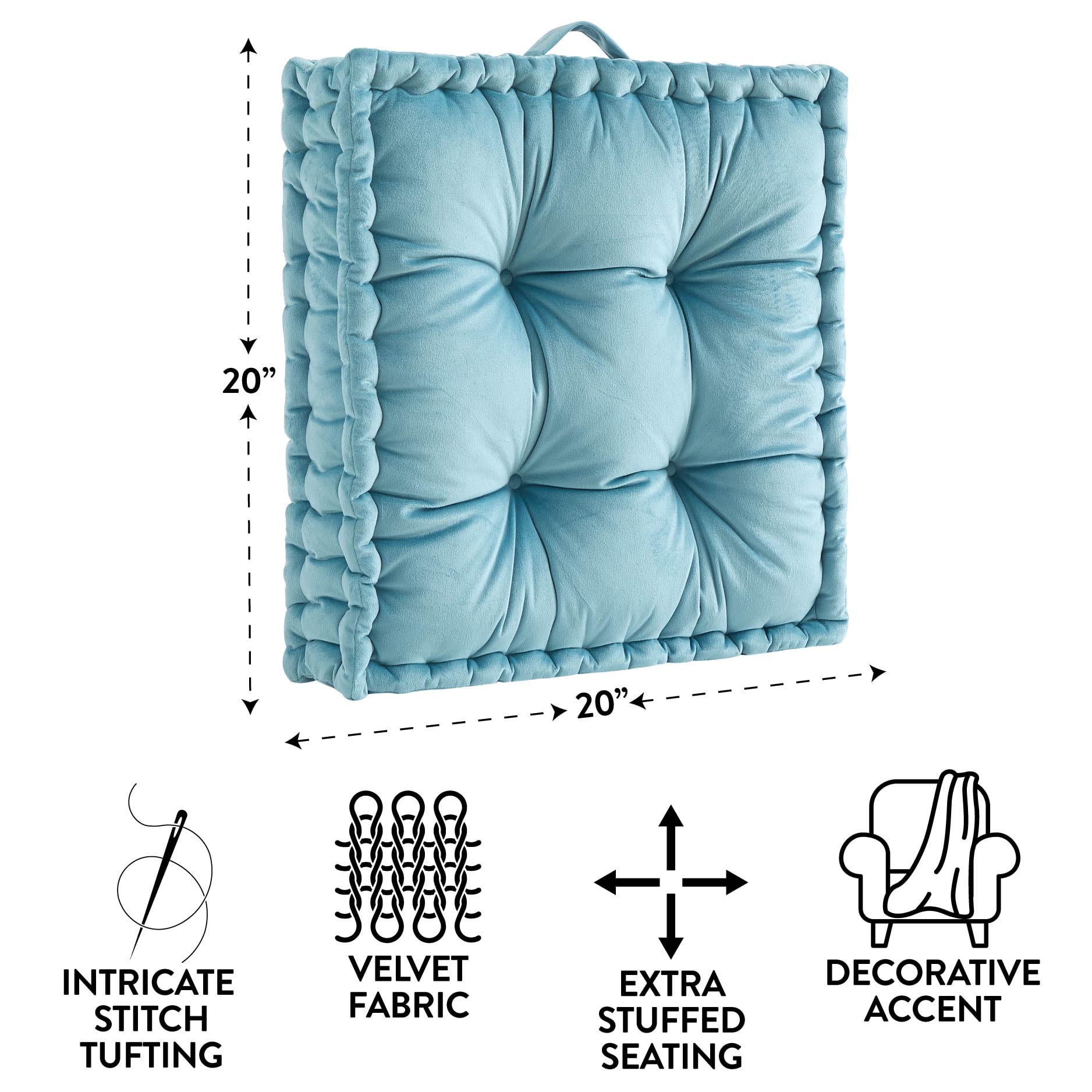 Mainstays 20" x 20" Blue Cameo  Decorative Velvet Floor Pillow