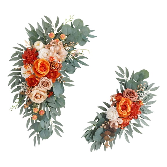 2x Artificial Floral Swag Wedding Arch Flower Handmade Eucalyptus Leaves Artificial Flower Arch Decor Wedding Arch Rose Wreath for Reception style C