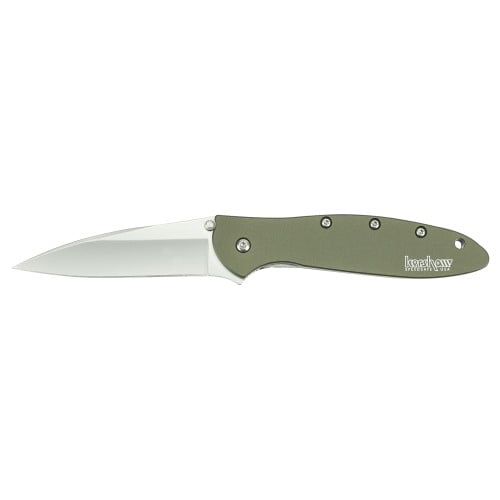 Kershaw Leek, Olive Drab (1660OL) 3 Bead-Blasted High-Performance Sandvik 14C28N Steel Blade, Olive Drab Anodized... by KERSHAW KNIVES/KAI USA