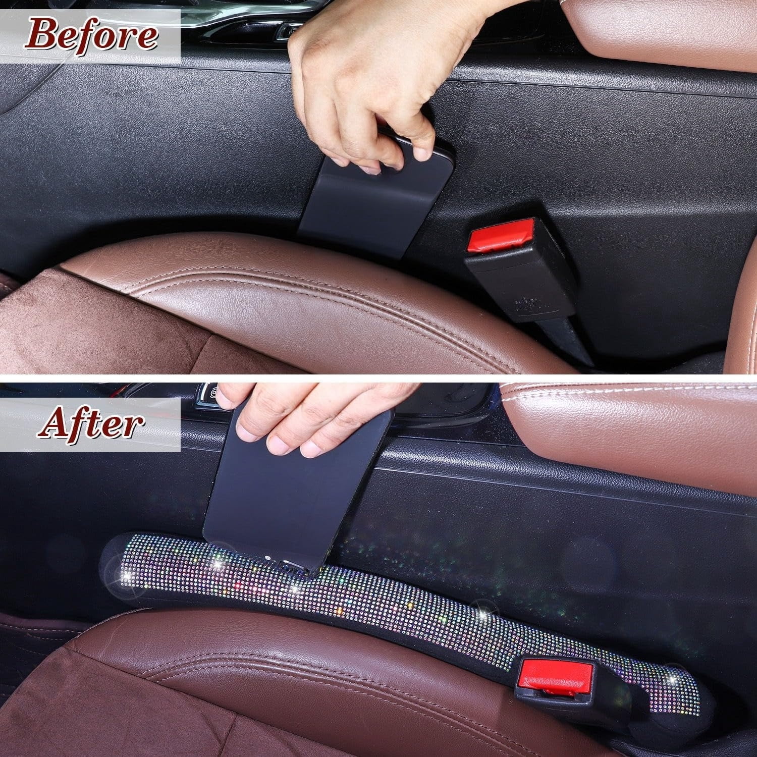 chasenew Bling Car Seat Gap Filler Universal Fit for Car SUV Truck, Set of 2 Handmade Crystal Diamond Rhinestone Seat Gap Blocker Bling Car Accessories for Women(Silver)