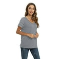 thumbnail image 6 of WBQ Women Shirts V Neck Short Sleeve Cotton Tops T-Shirt Basic Tees, 6 of 8