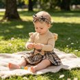 thumbnail image 3 of CAUYDY Baby Girl Matching Outfit Sets 3 6 9 12 Months Newborn Long Sleeve Romper Bodysuit Dress Headband 3PCS Toddler Fall Winter Vintage Clothing Khaki Sizes 6-9 Months, 3 of 9