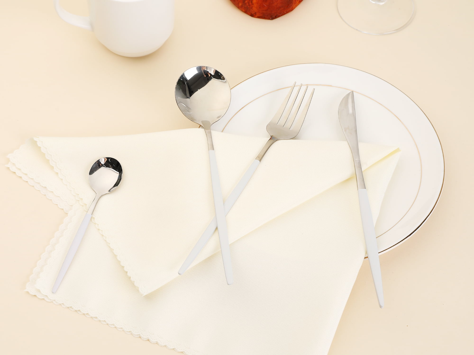 Unique Bargains Stainless Steel Flatware Set White 4 Pcs