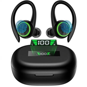 Wireless Bluetooth Earbuds 5.3 Headphones for iPhone Android 60H Playtime Waterproof IPX7 In-Ear Stereo Earphones Headset Noise Cancelling True Wireless Earbuds with Ear Hooks and Charging Case，Black