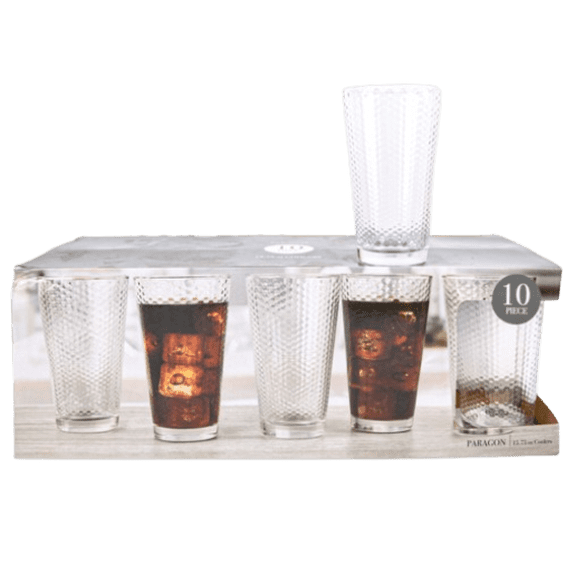 Paragon Clear Glass Drinking Cups, 15.75 oz Capacity, Durable Everyday Beverage Glasses for Water, Juice, Soda & Iced Tea,, Value Pack of 10