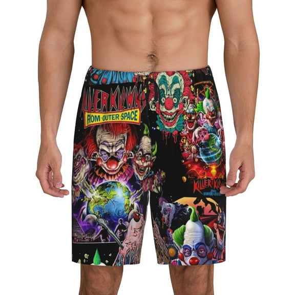 Killer Klowns From Outer Space Pajama Shorts for Men, Summer Graphic Lounge Pajama Bottoms Soft Sleep Pjs Pants with Drawstring & Pockets