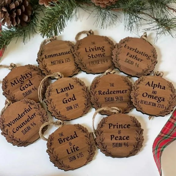 10 Pcs Jesus Wood Christmas Ornament Xmas Tree Hanging Pendant for Christmas Parties Indoor/Outdoor Decoration