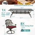 thumbnail image 6 of MEETWARM 9-Piece Outdoor Patio Dining Set, All Weather Cast Aluminum Patio Funiture Table and Chairs Set- 94.5” Rectangular Table and 8 Cushioned Swivel Rocker Chairs, Umbrella Hole, Chili Red, 6 of 8