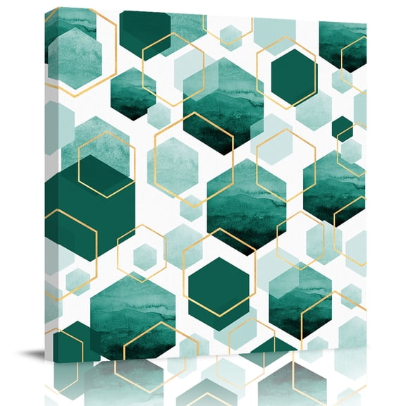 Wall Art Prints, Turquoise Marble Framed Canvas Prints for Bedroom Living Room Bathroom Office, Gold White Geometric Hexagon Modern Gallery Wrap Wall Art Poster for Gifts Home Decor 12"x12"