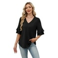 thumbnail image 4 of Ronuti Womens Blouses Ruffle Sleeve Top V Neck Shirts Casual Outfit Bell Sleeve Cute Tee Spring Summer Fashion Clothes, 4 of 10