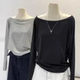 thumbnail image 2 of Autumn Winter One Shoulder Cotton Long Sleeve Slant Shoulder Женская одежда с широкими трюфелями в стиле, 2 of 5
