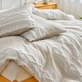 thumbnail image 4 of Striped Duvet Cover Set Beige Khaki Tufted Textured Bedding Queen Size, 4 of 7