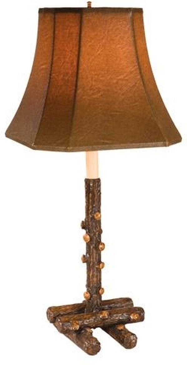 Sculpture Table Lamp Hickory Stick 1Light Brown Shade Cast Resin