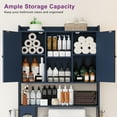thumbnail image 2 of POAO 32"W Over the Toilet Storage Cabinet with Metal Frame &7 Storage Shelves, Bathroom Organizer with Adjustable Shelves &Paper Holder, Blue, 2 of 10
