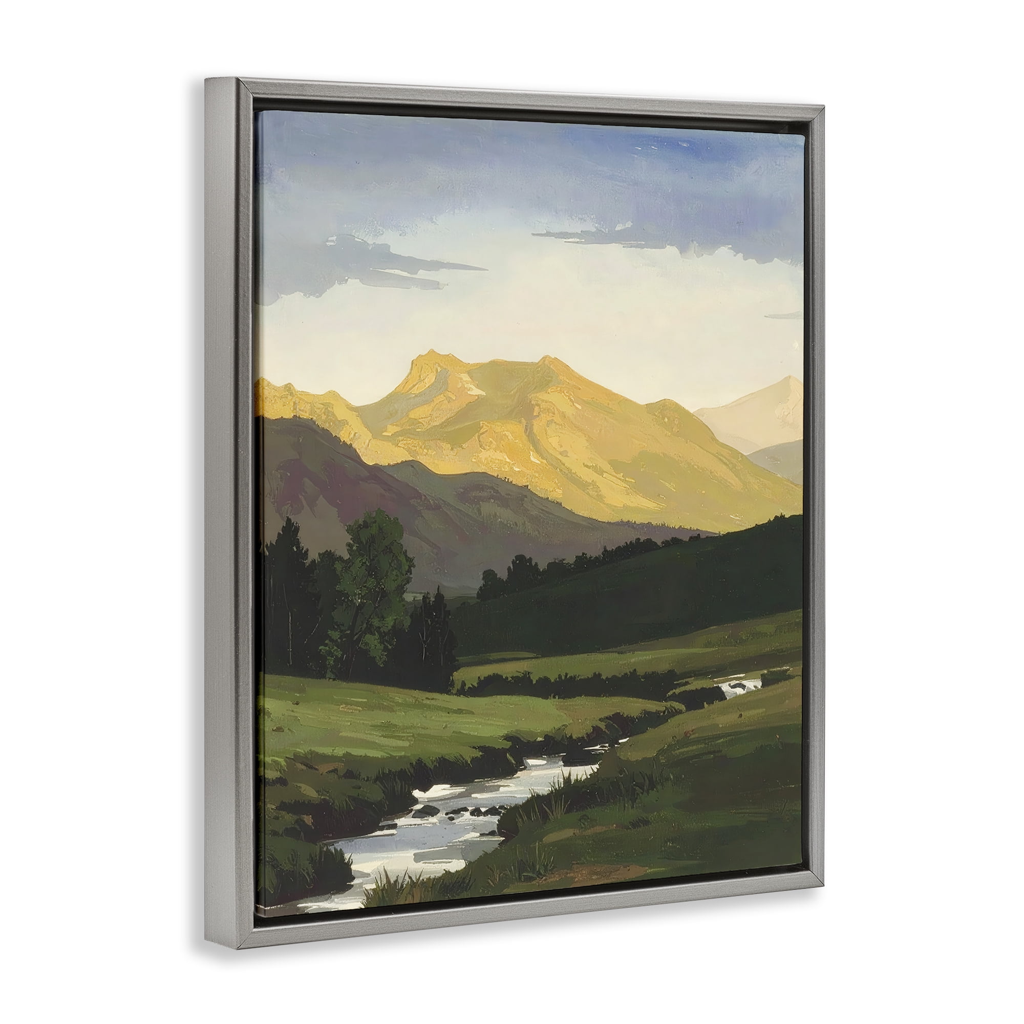 Stupell Industries Mountain Across The Valley Gray Framed Floater Canvas Wall Art, design by Alonza Saunders