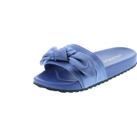 

Liliana Nomi-7 Women Flip Flop Bow Satin Slide Slip On Flat Sandal Shoe Slipper Blue Blue 9