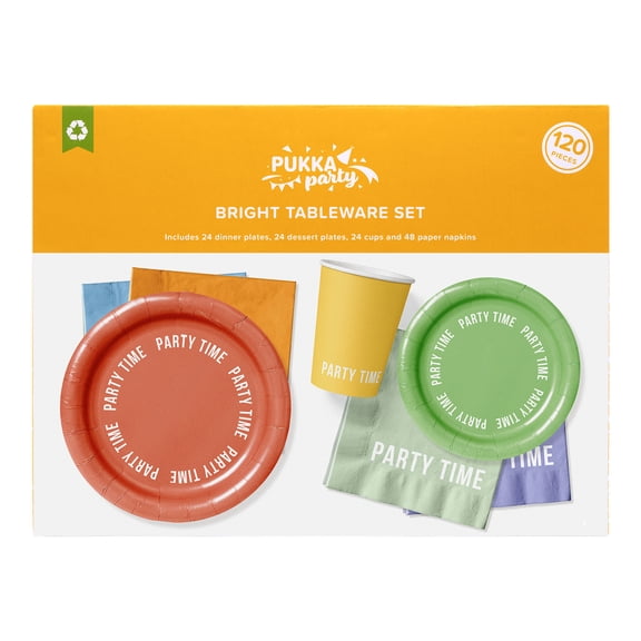 Pukka Party Bright Party Time Tableware Set, 116 Pieces