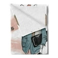 thumbnail image 2 of Indie Soft Flannel Fleece Throw Blanket, Urban Cat Dog Characters Musician Guitarist Intellectual Boy Girl, Cozy Plush for Indoor and Outdoor Use, 60" x 80", Slate Blue Pale Pink, by Ambesonne, 2 of 5