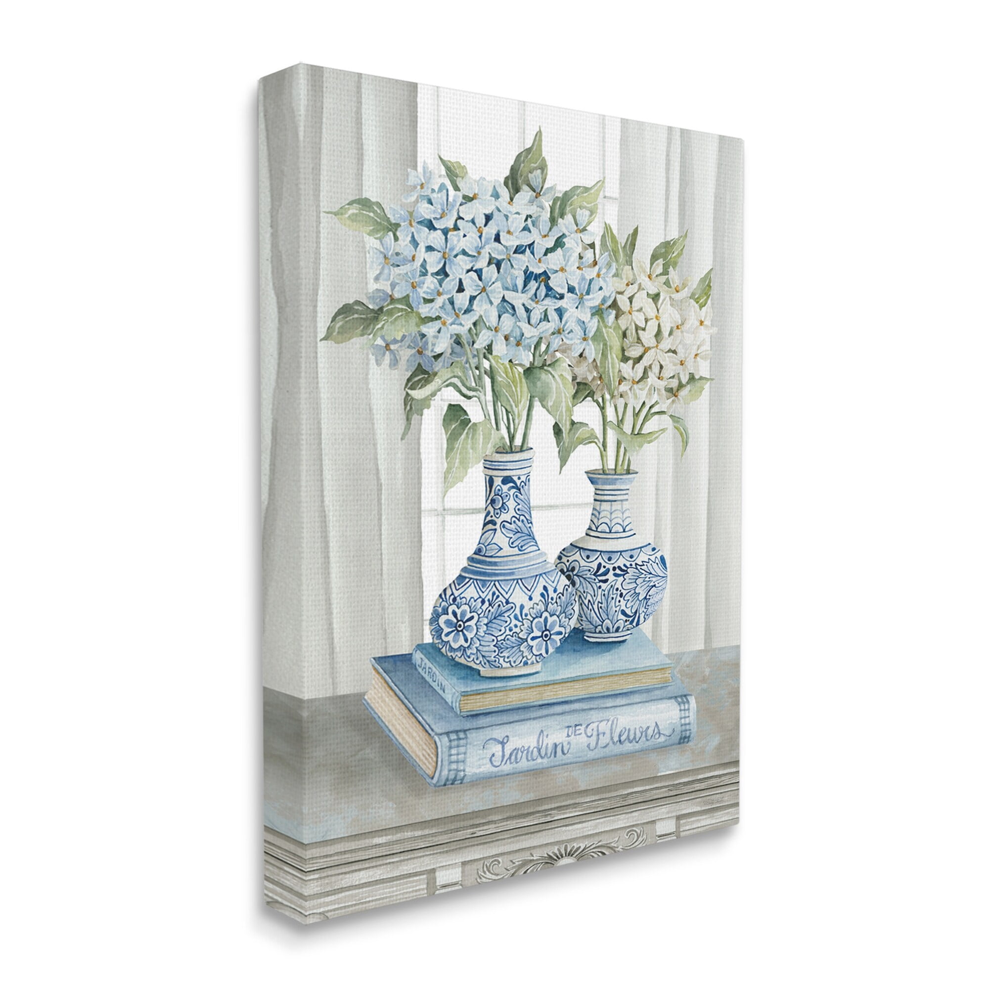 Stupell Industries Traditional Dogwood Floral Bouquets Blue Books Stacked, 24 x 30,Design by Cindy Jacobs