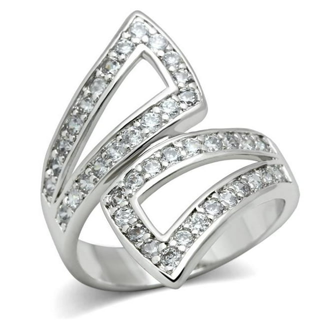 Alamode 3W150-7 Women Rhodium Brass Ring with AAA Grade CZ in Clear - Size 7