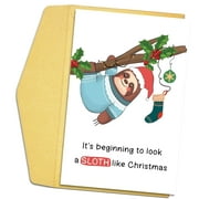 Fuliko Funny Sloth Christmas Card for Friends, Humorous Pun Christmas Card for Him Her, Xmas Greeting, It' Beginning To Look Sloth Christmas