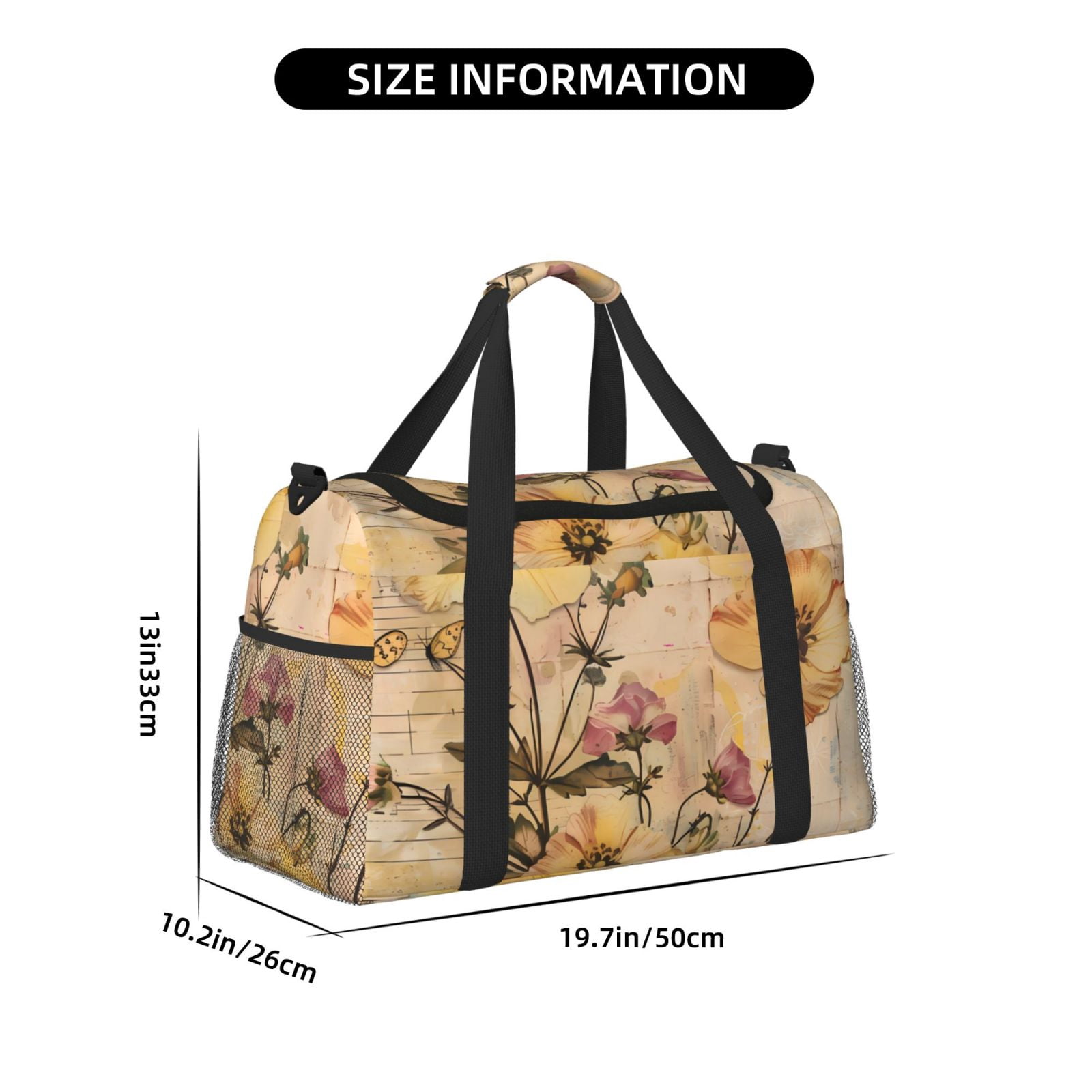 Fuzoiu Vintage Floral Butterfly Collage Print Travel Duffle Bag,Carry On Tote Bags,Duffel Bag,Sport Gym Bag, Hospital Bag for Labor and Delivery, Overnight Bag,Luggage Bag