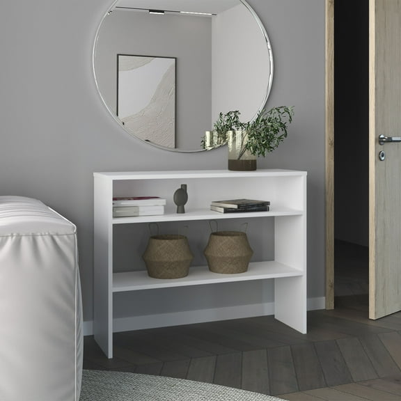 Office Desk Library Desk 31.5" H, with 2 Shelves and 2 Legs, White,Work Surface