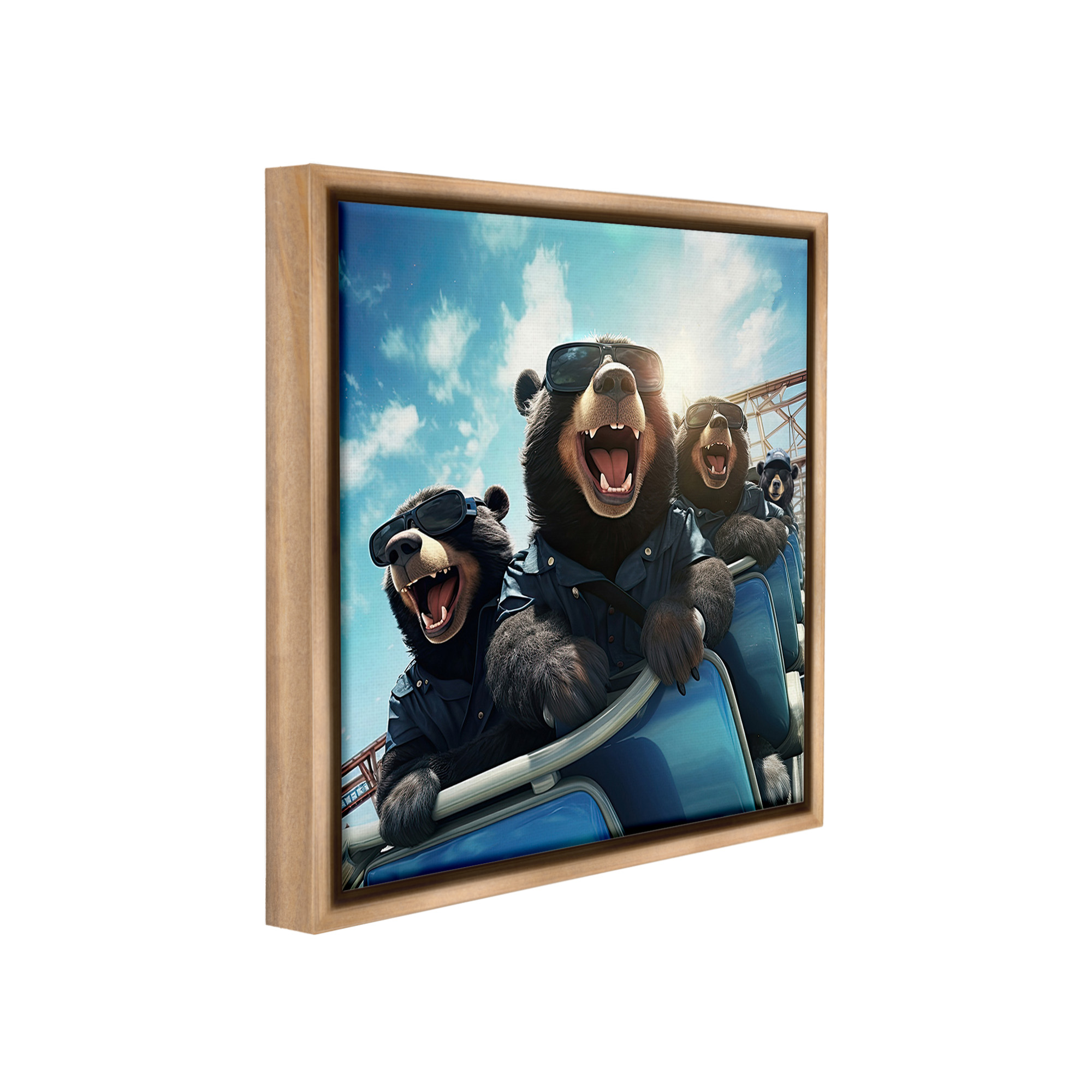 Stupell Industries Bears on Rollercoaster Animals & Insects Painting Brown Floater Framed Canvas Art Print Wall Art, 25 x 25