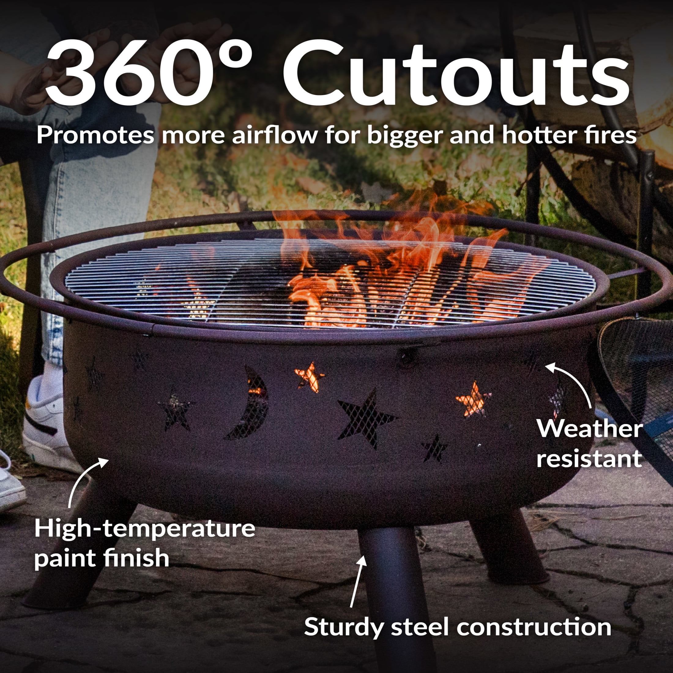 Sunnydaze Cosmic 30" Round Wood-Burning Brown Finish Steel Fire Pit with Cooking Grate