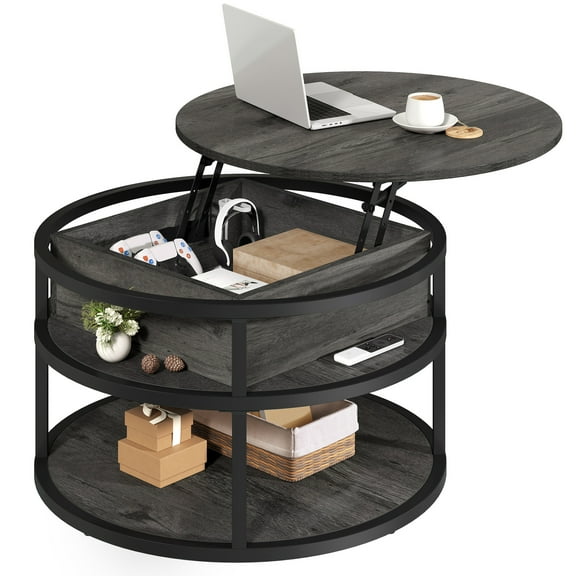PetFurnishn Round Lift Top Coffee Table for Living Room with Storage and Hidden Compartment