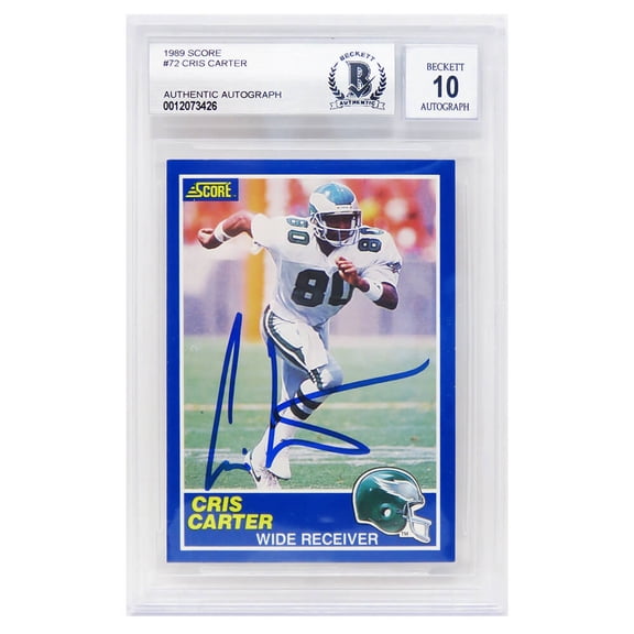 Cris Carter Signed Philadelphia Eagles 1989 Score Football Rookie Card #72 (Beckett Auto Grade 10)