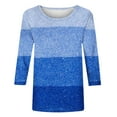 thumbnail image 4 of Jewelreauty Womens Striped 3/4 Sleeve Shirts Plus Size Color Block Crewneck Tops Casual Loose Tunic Basic Tee (5XL, Blue), 4 of 4