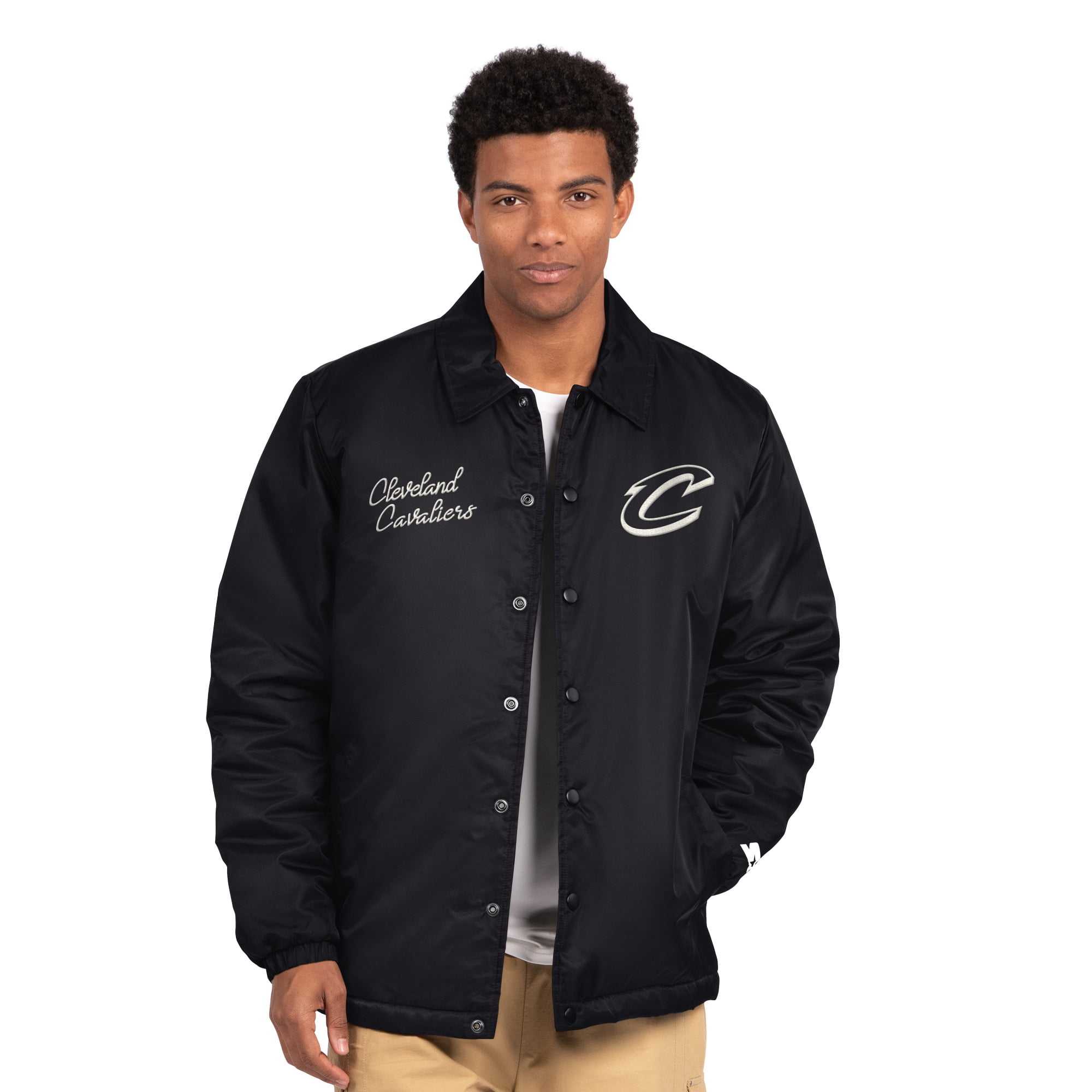 Men's Starter Black Cleveland Cavaliers Full-Snap Coaches Jacket