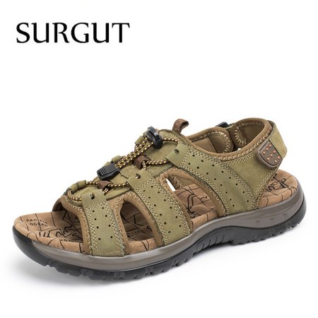 

SURGUT Hot Sale New Fashion Summer Leisure Beach Men Shoes High Quality Leather Sandals The Big Yards Men s Sandals Size 38-48