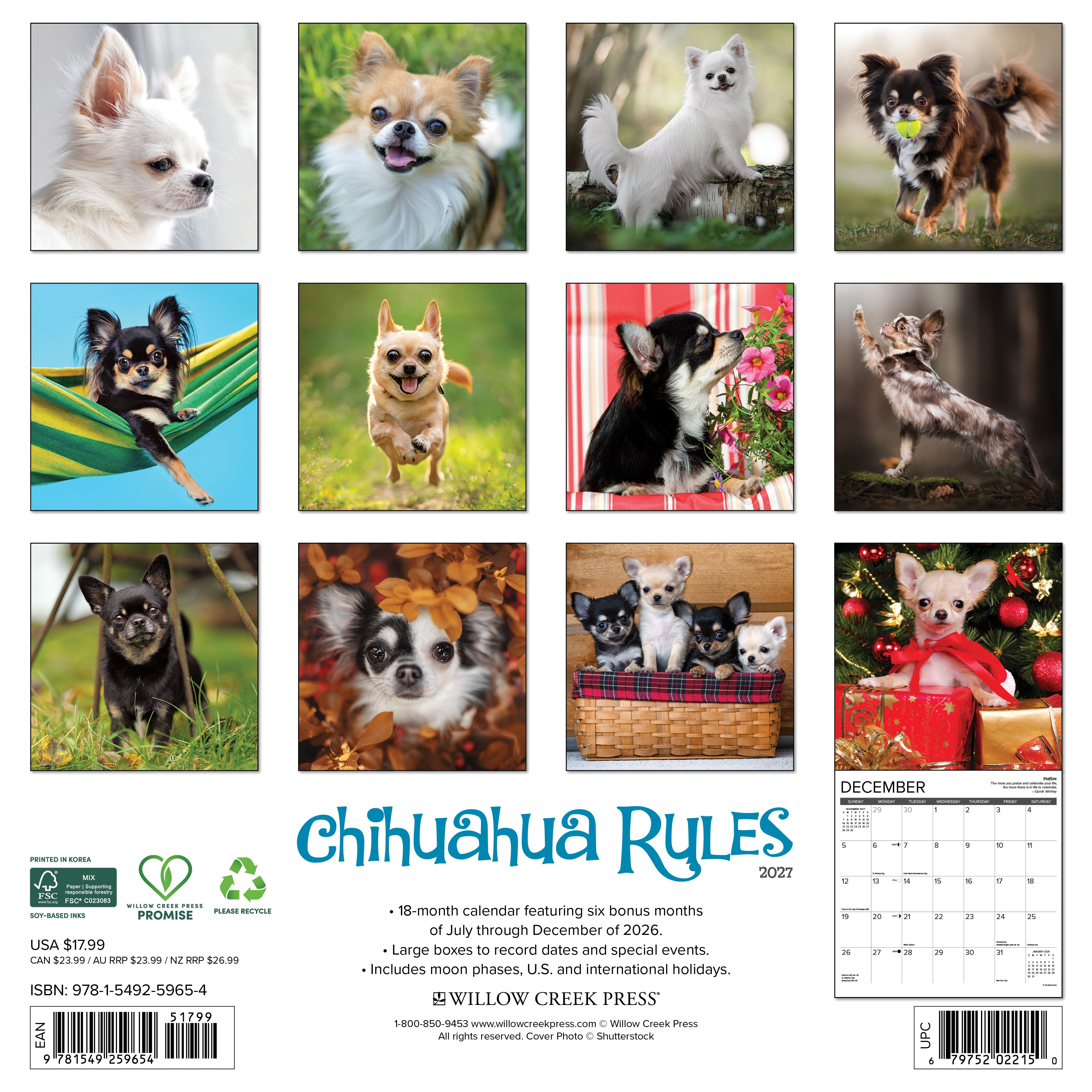 Willow Creek Press, Chihuahua Rules 2027 Wall Calendar