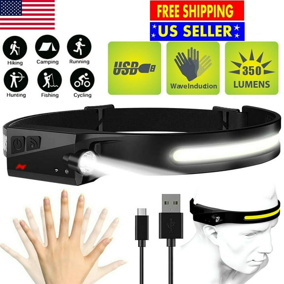 FIEWESEY Headlamp Flashlight,COB LED Rechargeable Headlamp,Headlight with Motion Sensor Bright 5 Modes Lightweight Waterproof Head Lamp for Outdoors Camping,Hiking,Running, Fishing,Miner,Climbing