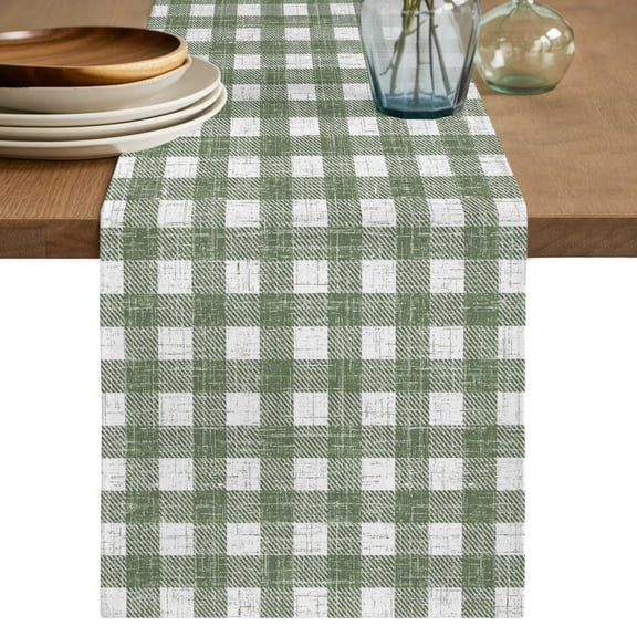Table Runners 72 Inches Long Dress Scarves, Green Buffalo Plaid Farmhouse Kitchen/Dining Table Decor Table Runner, Coffee Tablerunners, Farmhouse Checked Retro Geometric Art 13x72 Inch