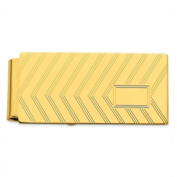 Gold Plated Solid Polished Patterned Angles Engravable Hinged Money Clip Measures 54x25mm Wide - Money Clip for Men