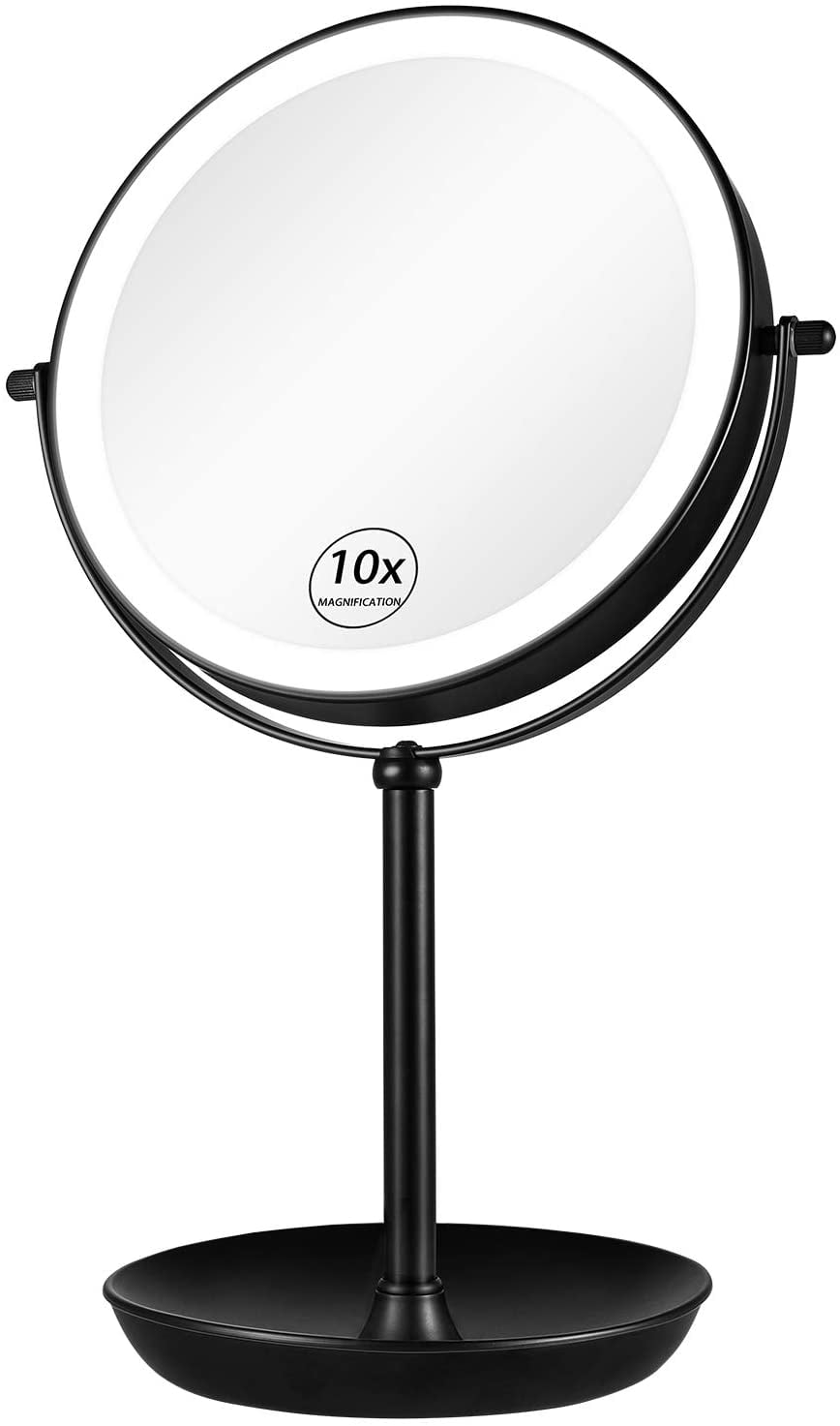 Rechargeable 1X/10X Lighted Magnifying Makeup Mirror, 8" Double Sided