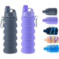 thumbnail image 1 of nipocaio Bouteilles d'Eau Pliables 2 pack Bouteille d'Eau de Voyage Portable Randonnée avec Bouchon Anti-Fuite 500ML Réutilisable (Style1, Noir+violet), 1 of 5